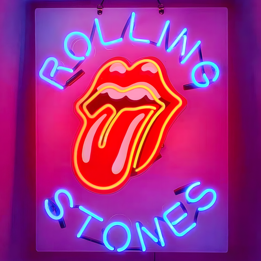 Light Up Rolling Stones HD Tongue Sign - Vintage style Handmade Glass Neon Lamps - Bar/Business Logo decor 19"x15"