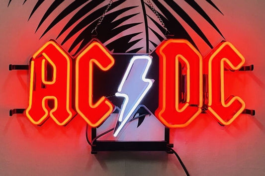 Light Up AC DC Back In Black Rock Band Sign - Vintage style Handmade Glass Neon Lamps - Bar/Business Logo decor 20"x10"