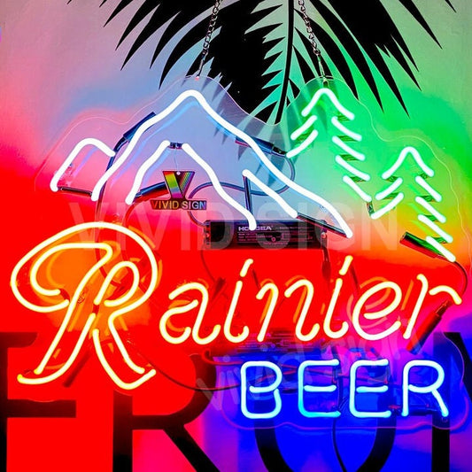 Light Up Rainier Beer Jokul Tree Mountain Sign - Vintage style Handmade Glass Neon Lamps - Bar/Business Logo decor 20"x16"