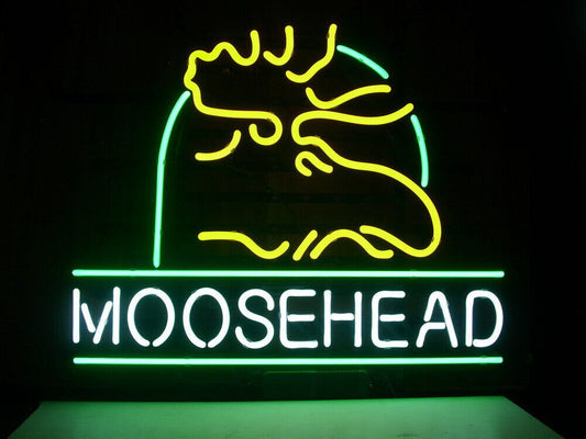 Light Up Moosehead Lager Maine Moose Beer Sign - Vintage style Handmade Glass Neon Lamps - Bar/Business Logo decor 17"x14"