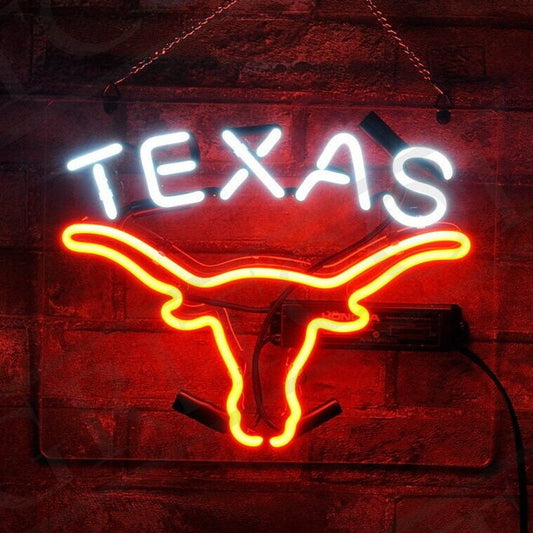 Light Up TEXAS Bull Longhorn Sign - Vintage style Handmade Glass Neon Lamps - Bar/Business Logo decor 12"x10"