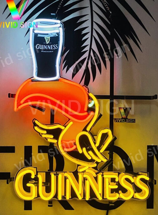 Light Up Guinness Toucan Harp Beer Sign - Vintage style Handmade Glass Neon Lamps - Bar/Business Logo decor 24"x20"