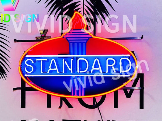 Light Up Standard Gas Oil Gasoline Station Sign - Vintage style Handmade Glass Neon Lamps - Bar/Business Logo decor 20"x16"