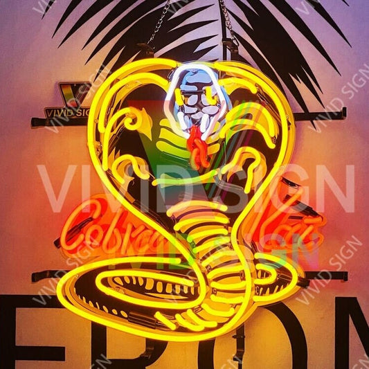 Light Up Cobra Kai Fighting Snake Sign - Vintage style Handmade Glass Neon Lamps - Bar/Business Logo decor 17"x17"