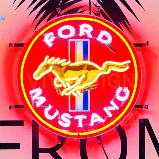 Light Up Ford Racing Horse Mustang Auto Garage Sign - Vintage style Handmade Glass Neon Lamps - Bar/Business Logo decor 16"