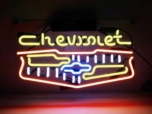 Light Up Chevrolet Auto Garage Car Acrylic Sign - Vintage style Handmade Glass Neon Lamps - Bar/Business Logo decor 14"x6"