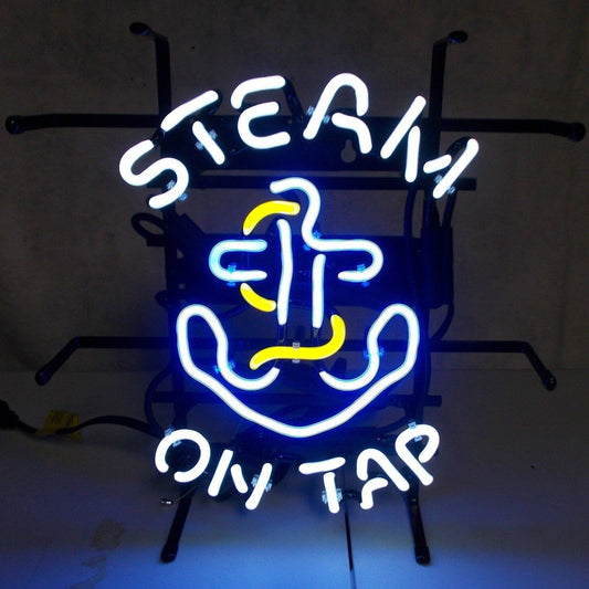 Light Up Anchor Steam On Tap Beer Sign - Vintage style Handmade Glass Neon Lamps - Bar/Business Logo decor 17"x14"