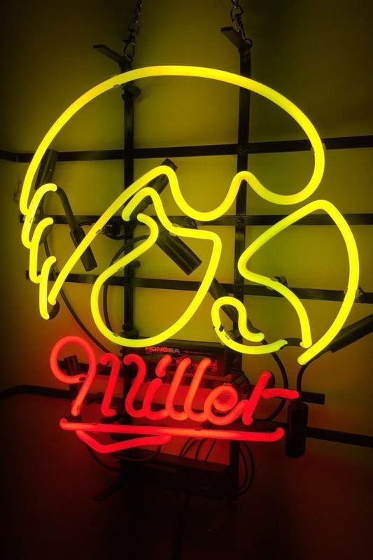 Light Up Miller Light Hawk Beer Sign - Vintage style Handmade Glass Neon Lamps - Bar/Business Logo decor 17"x14"