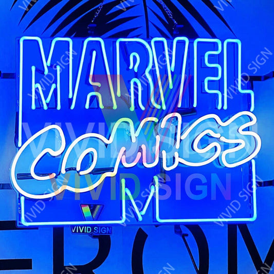 Light Up Marvel Comics Sign - Vintage style Handmade Glass Neon Lamps - Bar/Business Logo decor 20"x16"