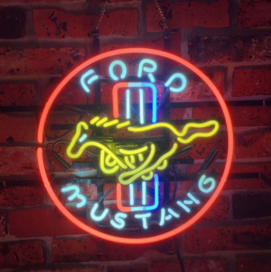 Light Up Ford Race Horse Mustang Auto Car Garage Sign - Vintage style Handmade Glass Neon Lamps - Bar/Business Logo decor 16"x16"