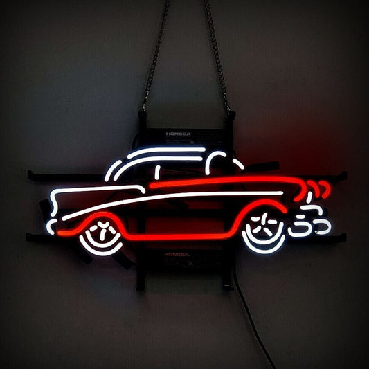 Light Up Vintage Old Car Auto Garage Sign - Vintage style Handmade Glass Neon Lamps - Bar/Business Logo decor 17"x10"