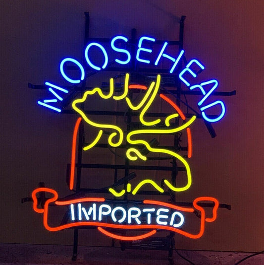 Light Up Moosehead Imported Beer Lager Sign - Vintage style Handmade Glass Neon Lamps - Bar/Business Logo decor 19"x15"