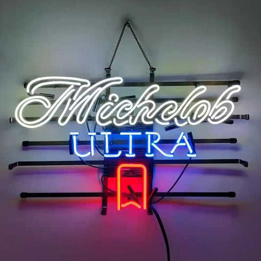 Light Up Michelob Ultra Beer Sign - Vintage style Handmade Glass Neon Lamps - Bar/Business Logo decor 24"x15"