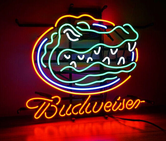 Light Up Budweiser Crocodile Gator Sign - Vintage style Handmade Glass Neon Lamps - Bar/Business Logo decor 24"x20"