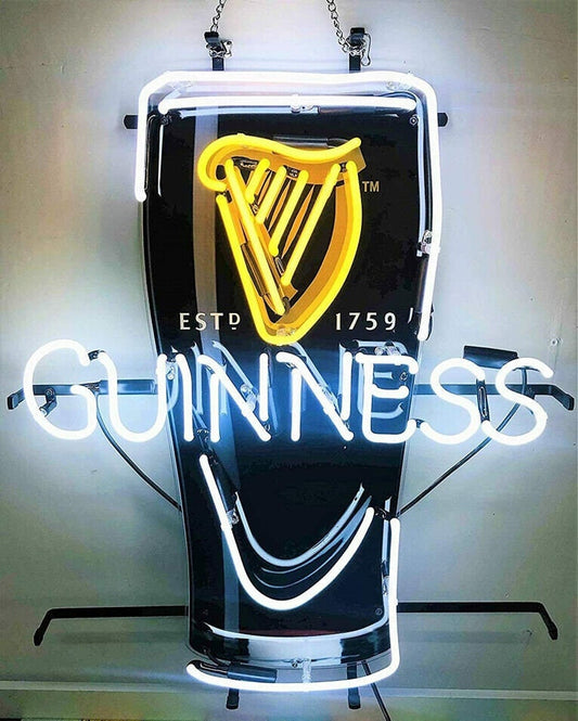 Light Up Guinness Beer Harp EST.D 1759 Sign - Vintage style Handmade Glass Neon Lamps - Bar/Business Logo decor 24x20"