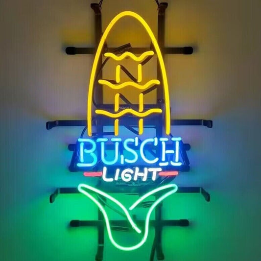 Light Up Busch Light Beer Corn Sign - Vintage style Handmade Glass Neon Lamps - Bar/Business Logo decor 20"x12"