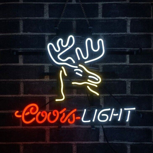 Light Up Coors Light Beer Deer Stag Buck Head Sign - Vintage style Handmade Glass Neon Lamps - Bar/Business Logo decor 17"x14"