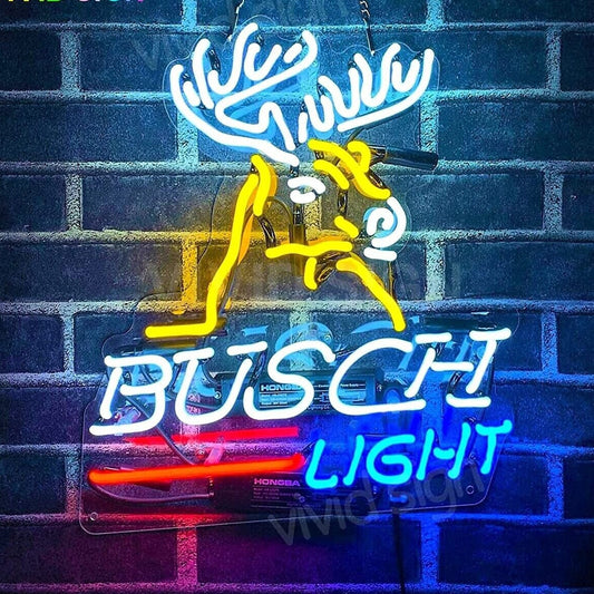 Light Up Busch Light Deer Stag Buck Head Beer Sign - Vintage style Handmade Glass Neon Lamps - Bar/Business Logo decor 17"x14"