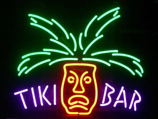 Light Up Tiki Bar Totem Pole Beach Ocean Sign - Vintage style Handmade Glass Neon Lamps - Bar/Business Logo decor 20"x16"