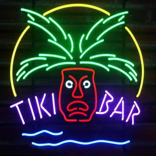 Light Up Tiki Bar Totem Pole Palm Tress Beach Sign - Vintage style Handmade Glass Neon Lamps - Bar/Business Logo decor 20"x16"