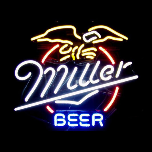 Light Up Miller Lite Beer Eagle Sign - Vintage style Handmade Glass Neon Lamps - Bar/Business Logo decor 24"x20"