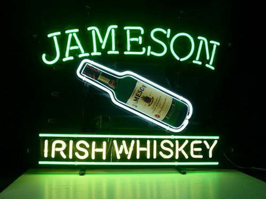 Light Up Jameson Irish Whiskey Bottle Beer Sign - Vintage style Handmade Glass Neon Lamps - Bar/Business Logo decor 20"x16"