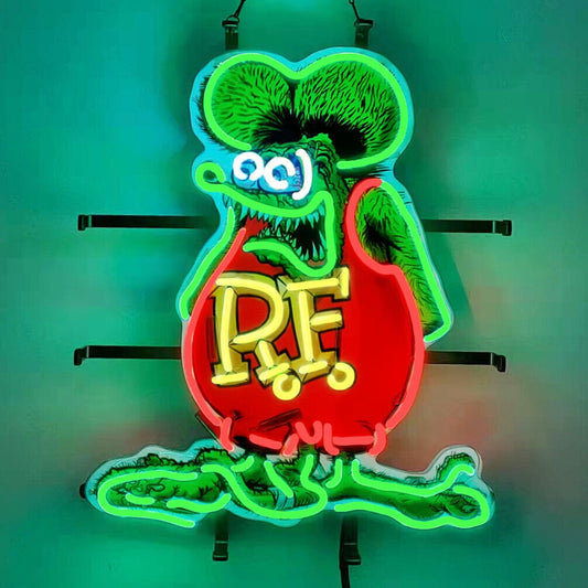 Light Up Rat Fink Rat Rod RF Garage Auto Car Sign - Vintage style Handmade Glass Neon Lamps - Bar/Business Logo decor 19"