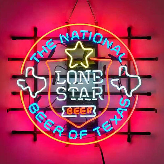 Light Up Lone Star Beer Texas Shield Sign - Vintage style Handmade Glass Neon Lamps - Bar/Business Logo decor 24"