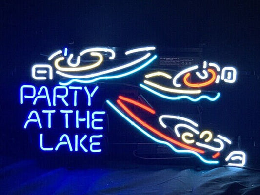 Light Up Party At The Lake Boat Party Sign - Vintage style Handmade Glass Neon Lamps - Bar/Business Logo decor 24"x20"