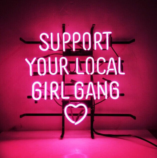 Light Up Support Your Local Girl Gang Heart Sign - Vintage style Handmade Glass Neon Lamps - Bar/Business Logo decor 19"x15"