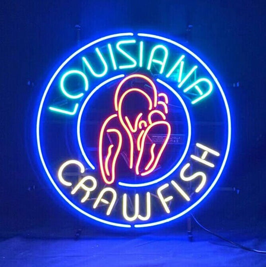 Light Up Louisiana Crawfish Seafood Sign - Vintage style Handmade Glass Neon Lamps - Bar/Business Logo decor 24"x24"