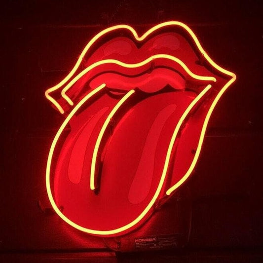 Light Up Rolling Stones Tongue Rock band Music Sign - Vintage style Handmade Glass Neon Lamps - Bar/Business Logo decor 14"