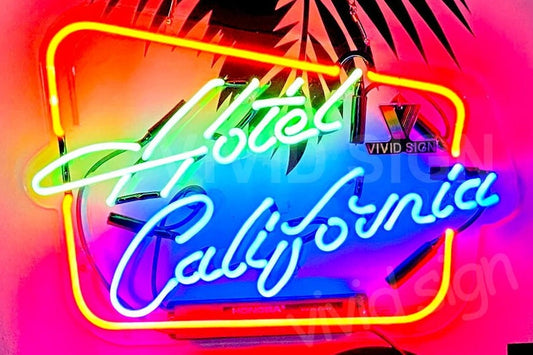 Light Up Hotel California Sign - Vintage style Handmade Glass Neon Lamps - Bar/Business Logo decor 17"x14"