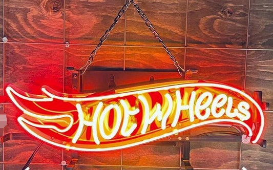 Light Up Hot Wheels Race Cars Sign - Vintage style Handmade Glass Neon Lamps - Bar/Business Logo decor 20"x8"