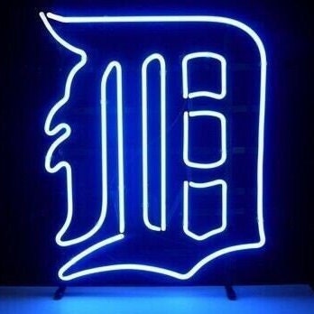 Light Up Detroit D City Sign - Vintage style Handmade Glass Neon Lamps - Bar/Business Logo decor 20"x16"