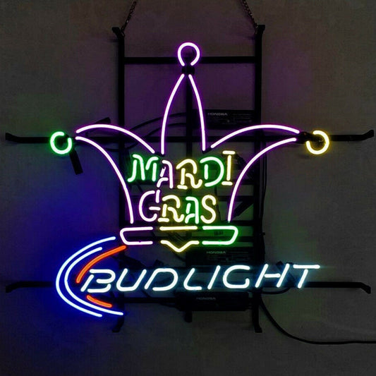 Light Up Mardi Gras Party Bud Light Beer Sign - Vintage style Handmade Glass Neon Lamps - Bar/Business Logo decor 24"x20"