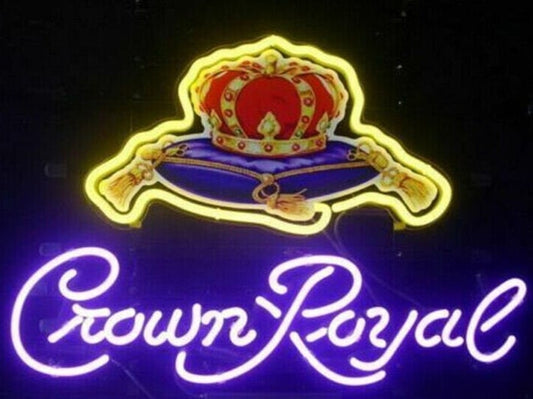 Light Up Crown Royal Whiskey Sign - Vintage style Handmade Glass Neon Lamps - Bar/Business Logo decor 17"x14"