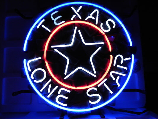 Light Up Texas Lone Star Beer Sign - Vintage style Handmade Glass Neon Lamps - Bar/Business Logo decor 19"x19"