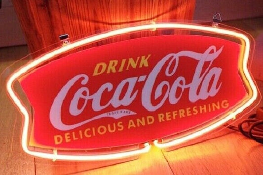 Light Up Coca Cola Delicious Refreshing Soda Pop Sign - Vintage style Handmade Glass Neon Lamps - Bar/Business Logo decor 14"