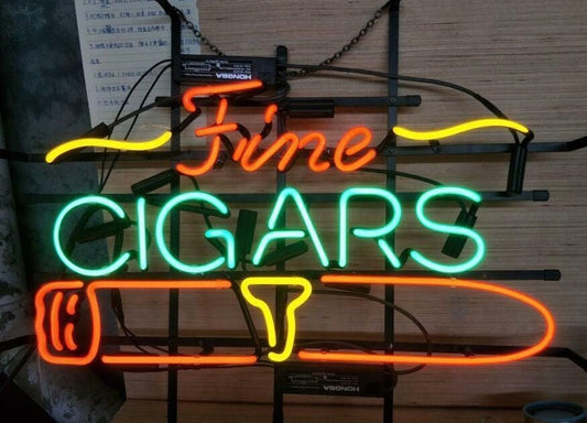 Light Up Fine Cigars Tobacco Smoke Sign - Vintage style Handmade Glass Neon Lamps - Bar/Business Logo decor 17"x14"