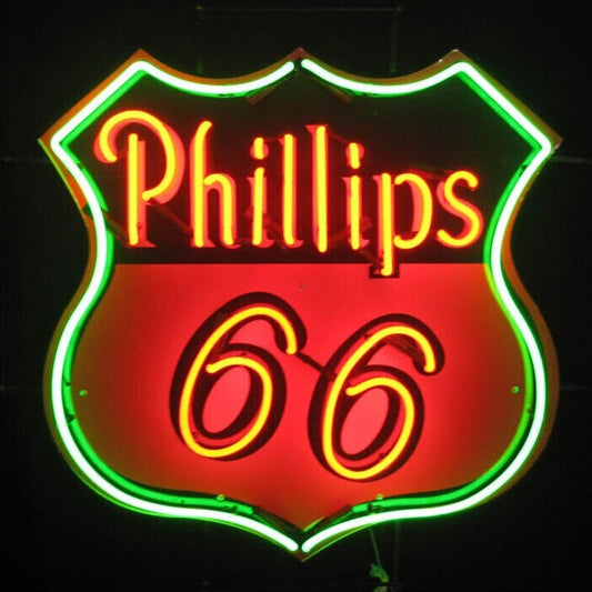 Light Up Phillips 66 Route Oil Gas GasolineSign - Vintage style Handmade Glass Neon Lamps - Bar/Business Logo decor 16"x16"