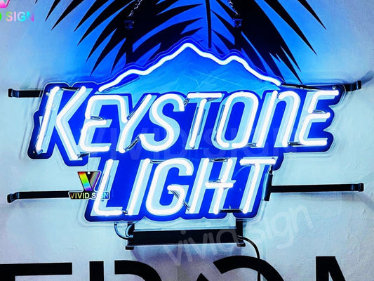 Light Up Keystone Light Beer Mountain Sign - Vintage style Handmade Glass Neon Lamps - Bar/Business Logo decor 24"x20"