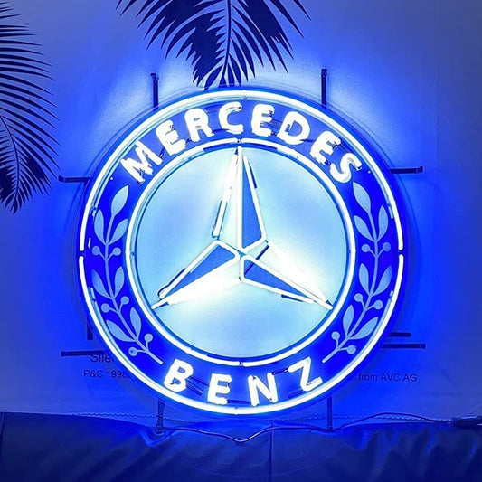 Light Up Mercedes Benz Auto Mobile Car Garage Sign - Vintage style Handmade Glass Neon Lamps - Bar/Business Logo decor 24"x24"