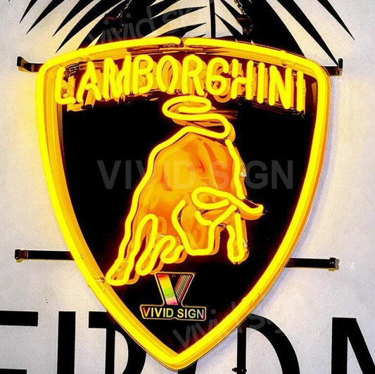 Light Up Lamborghini Lambo Auto Dealer Car Garage Sign - Vintage style Handmade Glass Neon Lamps - Bar/Business Logo decor 17"x16"