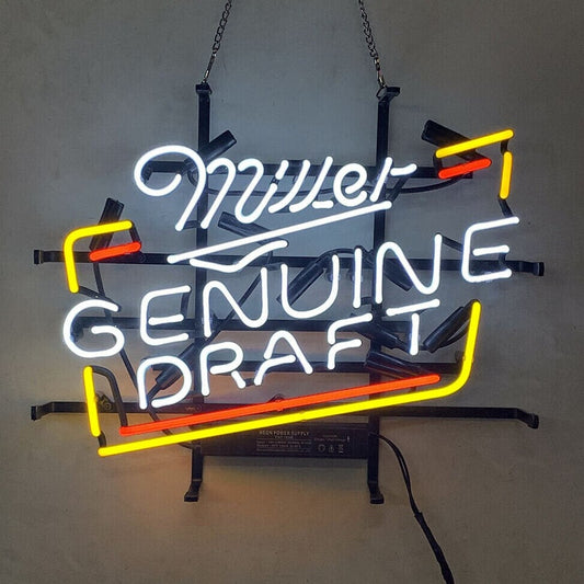 Light Up Miller Genuine Draft Beer Sign - Vintage style Handmade Glass Neon Lamps - Bar/Business Logo decor 17"x14"