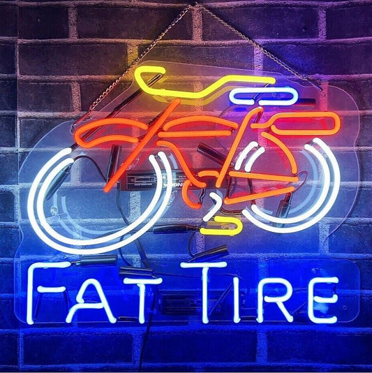 Light Up Fat Tire Belgian Beer Bicycle Bike Sign - Vintage style Handmade Glass Neon Lamps - Bar/Business Logo decor 20"x16"