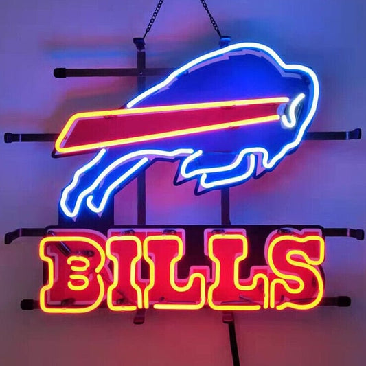 Light Up Bills Sports Football Sign - Vintage style Handmade Glass Neon Lamps - Bar/Business Logo decor 19"x15"