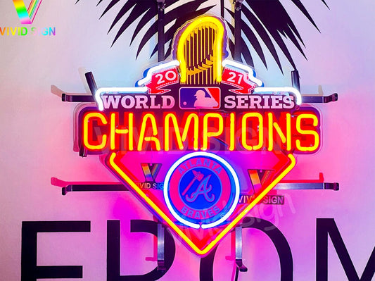 Light Up Braves Champions 2021 Baseball Sign - Vintage style Handmade Glass Neon Lamps - Bar/Business Logo decor 17"x17"