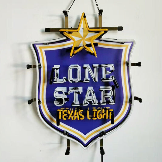 Light Up Lone Star Beer Texas Brew Sign - Vintage style Handmade Glass Neon Lamps - Bar/Business Logo decor 19"x15"