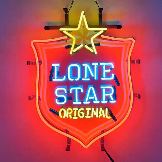 Light Up Lone Star Beer Texas Brew Sign - Vintage style Handmade Glass Neon Lamps - Bar/Business Logo decor 19"x15"